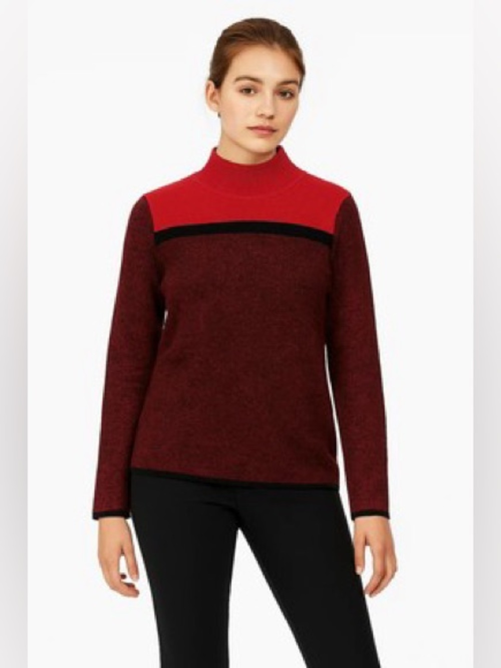 Karen Scott Women's Pullover Sweater Mock Neck Red/Black